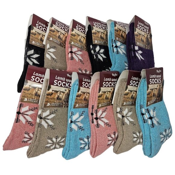 iBerryNY Accessories - Women Lamb Wool Socks Warm Winter Christmas Snowflakes Print 12 PACK NEW